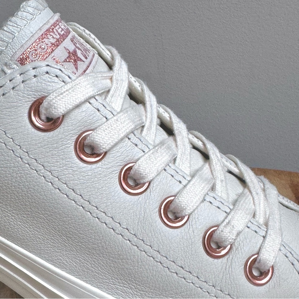 Converse Low Top Sneakers in White with Rose Gold Eyelets - Picture 5 of 14